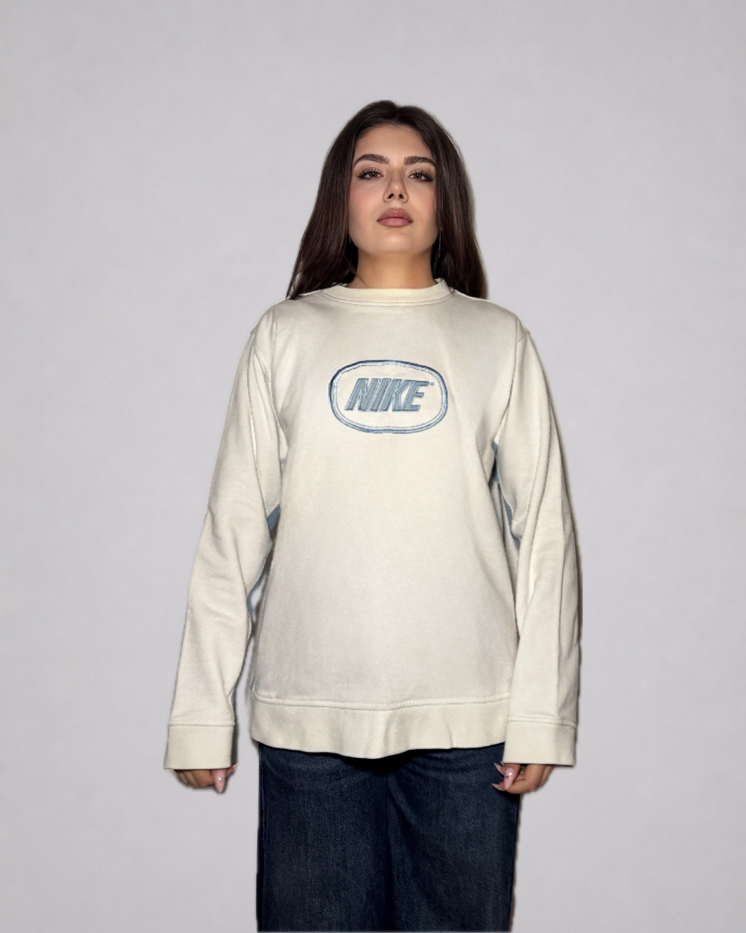 Nike Logo Crewneck Sweatshirt (White / Light Blue)