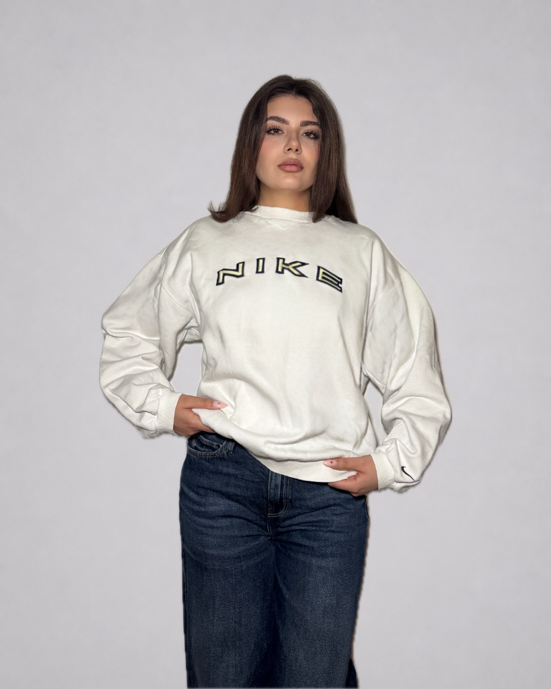 Nike Logo Crewneck Sweatshirt (White / Black)
